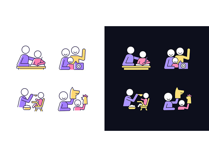 Effective parenting style light and dark theme RGB color icons set