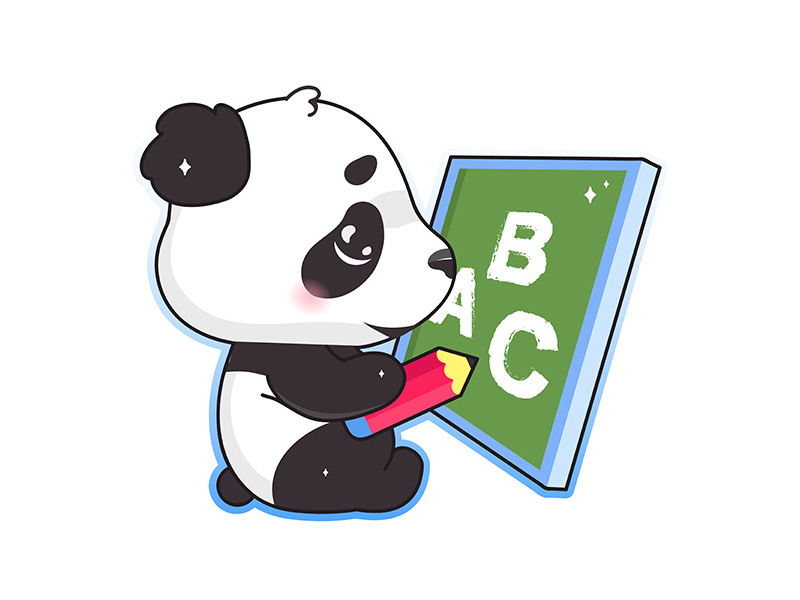 Cute panda drawing on school board with pencil kawaii cartoon vector character