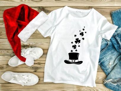 Top hat with falling four leaf clovers luck charm vector illustration