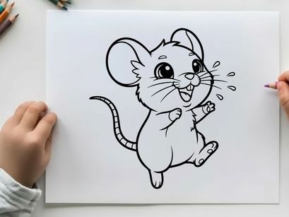 Cute happy mouse running splash vector illustration