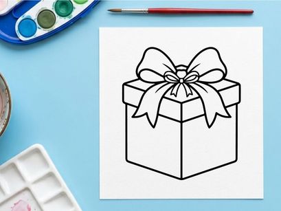 Ilustração de arte em linha de caixa de presente de Natal com laço para página de colorir de feriado.