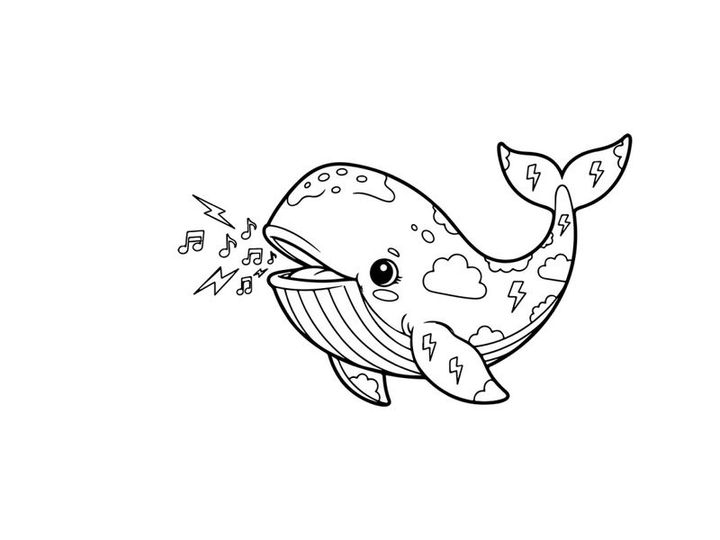 Singing whale with music notes vector illustration
