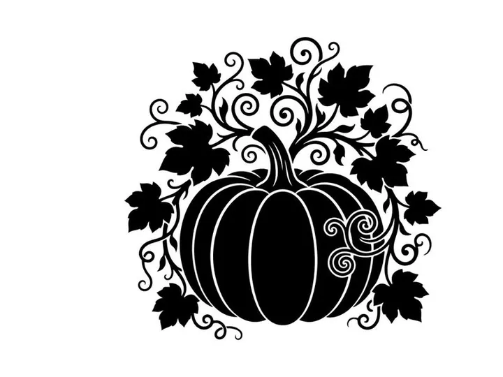 Decorative Halloween Pumpkin with Vines and Leaves