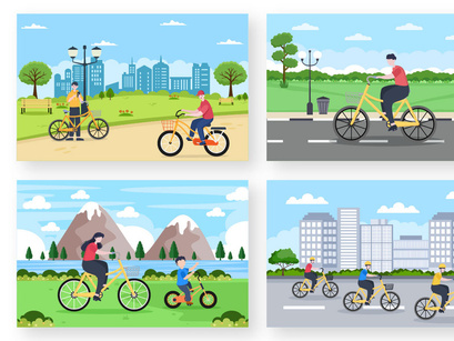 20 Bicycle and Scooter Sport Flat Illustration