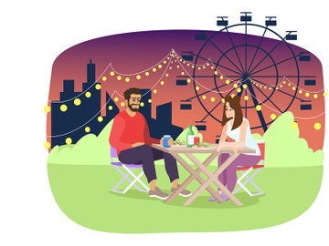 Couple have romantic supper at night fair flat illustration preview picture