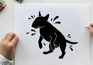 A silhouette of a dog with motion lines around its body silhouette