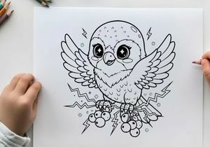 Cute owl with lightning bolts vector illustration flat design