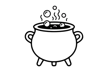 Witch cauldron icon with bubbles. Magic pot line art for Halloween design.