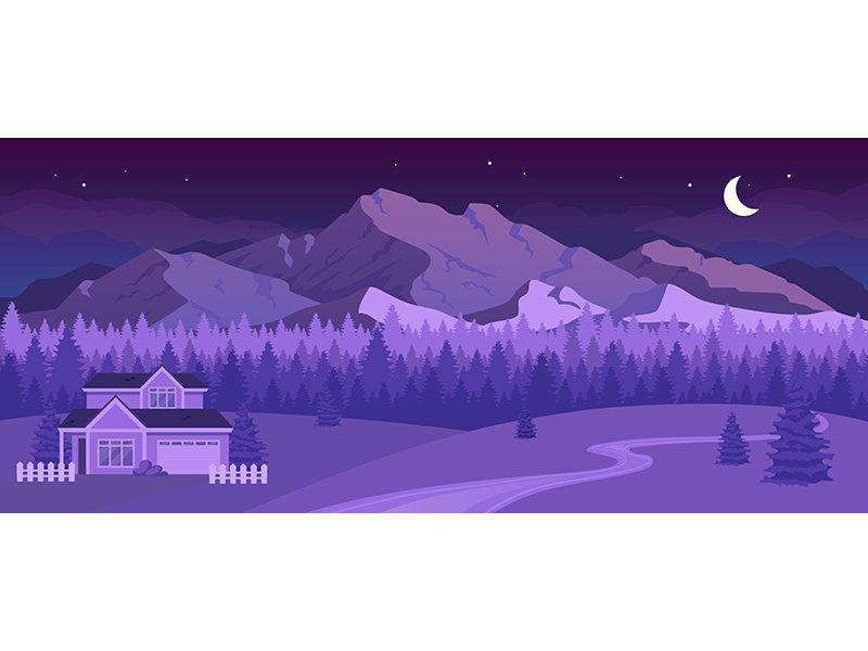 Nighttime mountains flat color vector illustration