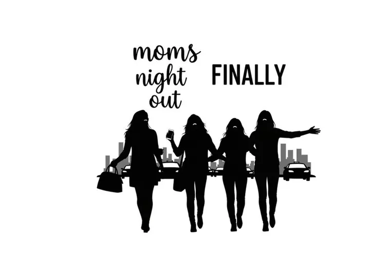 Silhouette of four women on moms night out finally adventure together