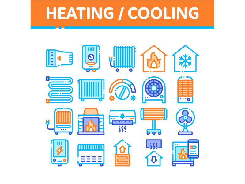 Heating And Cooling Collection Vector Icons Set
