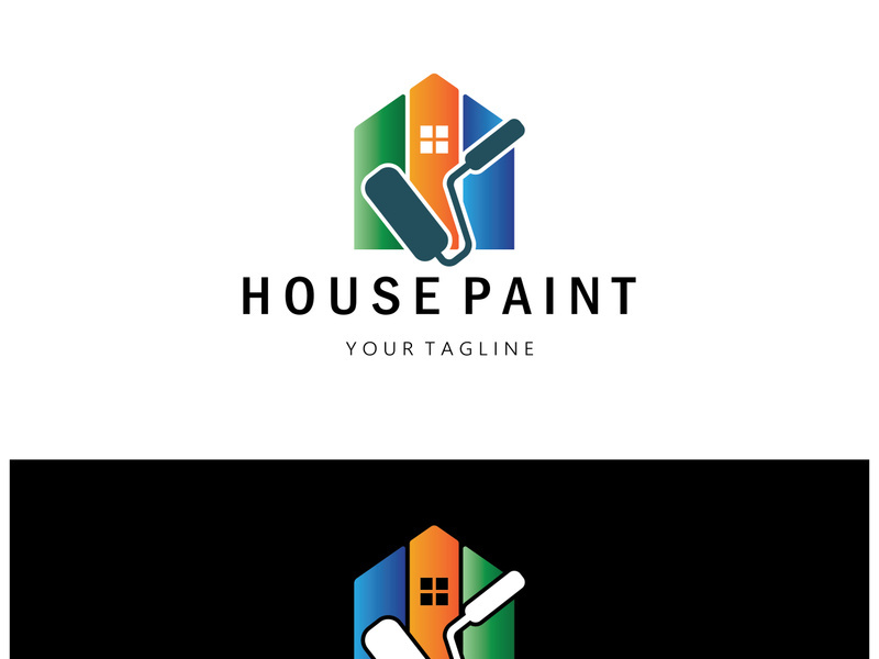 logo icon illustration house paint with a blend of brushes and rollers for house wall paint design, minimalist house, painting, interior, building, property business, wallpaper, vector concept