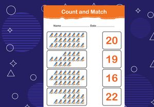 10 Pages Count and match with the correct number. Matching education game. Count how many items and choose the correct number
