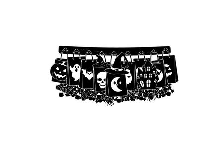 Halloween decorations silhouette with skulls and pumpkins