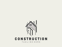 Construction structure line home building and repair logo Design illustration