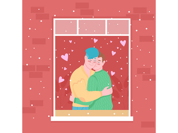 Gay couple in home window flat color vector illustration preview picture