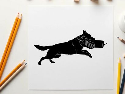 Dog silhouette running with a bite sleeve in mouth