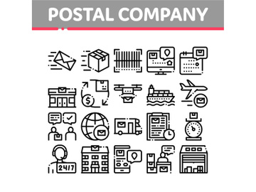 Postal Transportation Company Icons Set Vector preview picture