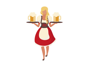 Blonde waitress with beer semi flat color vector character preview picture