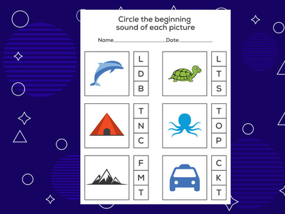 Circle the beginning sound of each picture. Educational game for kids