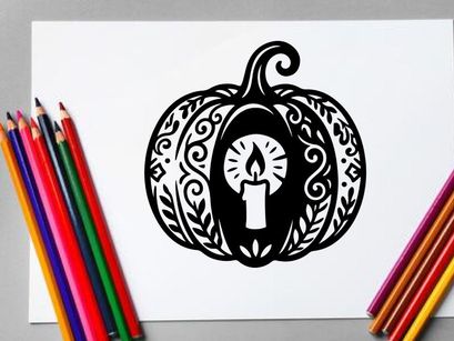 Halloween Pumpkin with Candle and Decorative Carving Design