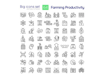 Farming productivity linear icons set preview picture