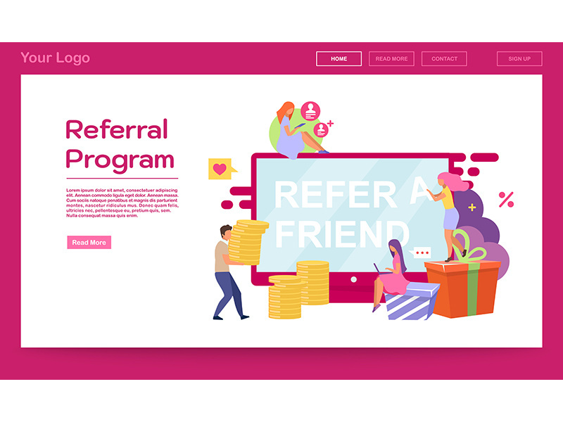 Referral program landing page vector template