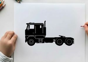Silhouette of a semi truck tractor unit with cabin and wheels