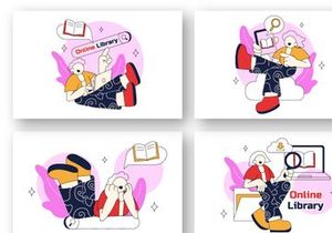 Ilustración Vectorial de Biblioteca en Línea