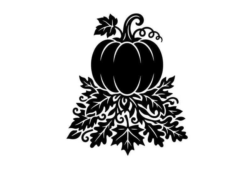 Silhouette de una calabaza con hojas y enredaderas para temas de otoño o Halloween