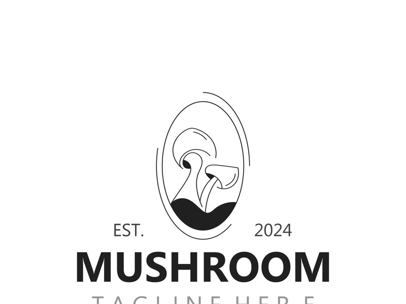 Mushroom botanical logo  modern and simple stamp style. nature or food template