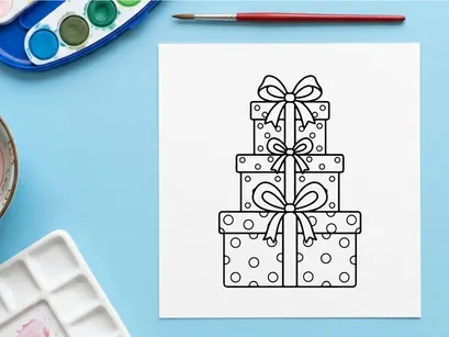 Stack of three festive Christmas gift boxes with decorative bows and polka dot wrapping paper
