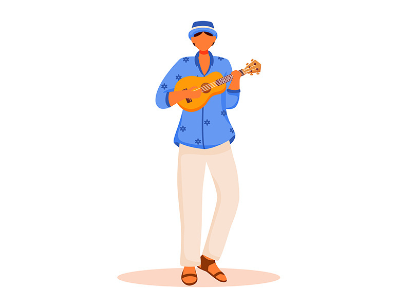 Latino man in blue shirt and pants flat color vector faceless character