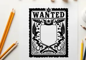 Wanted poster with silhouette of guns and sheriff badge