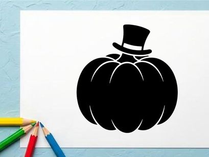 Calabaza de Halloween con sombrero de copa para decoración otoñal festiva