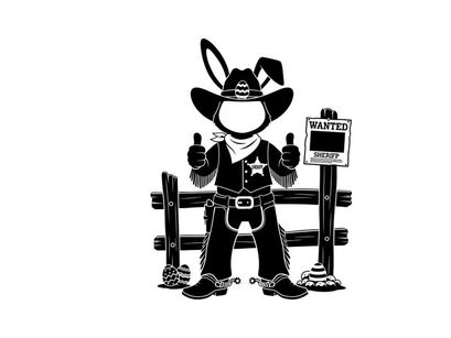 Cowboy cartoon character silhouette giving thumbs up by fence