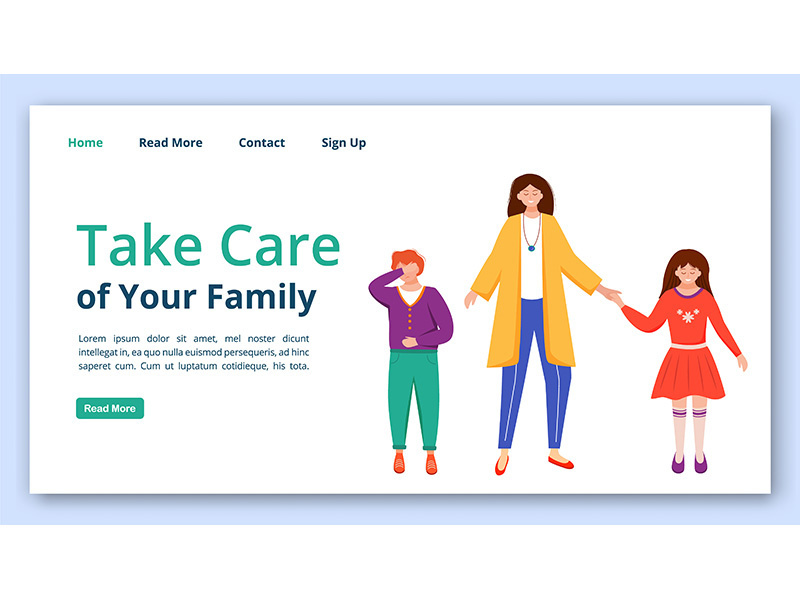 Take care of your family landing page vector template