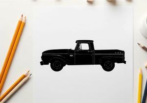 Silhouette of a classic pickup truck with a single cab