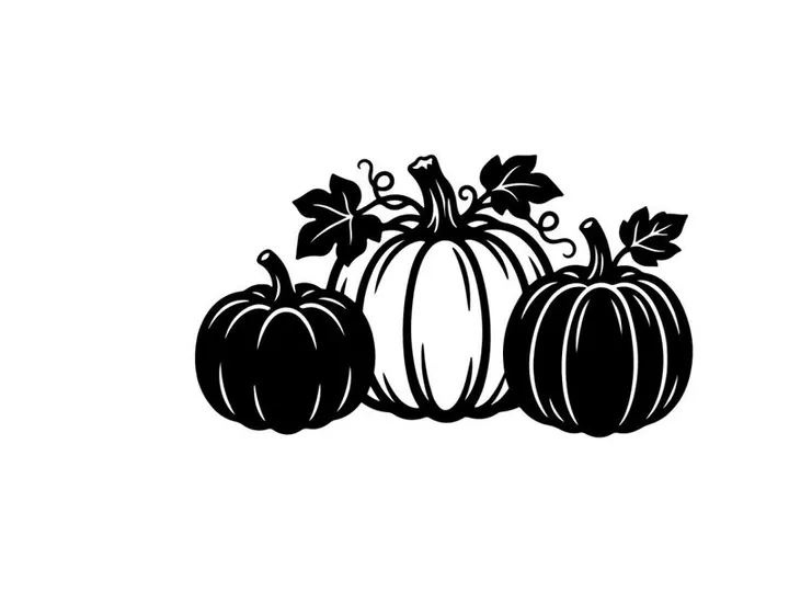 Silhouette of Pumpkins and Autumn Leaves for Fall Harvest Decor