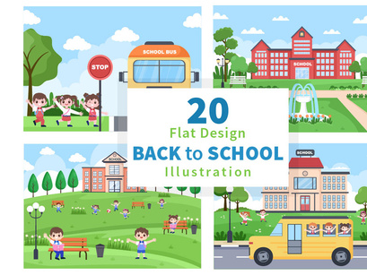 20 Back To School and Cute Bus Illustration
