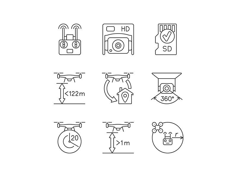 Drone care linear manual label icons set