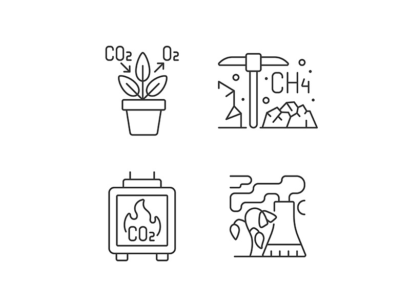 Air pollution linear icons set