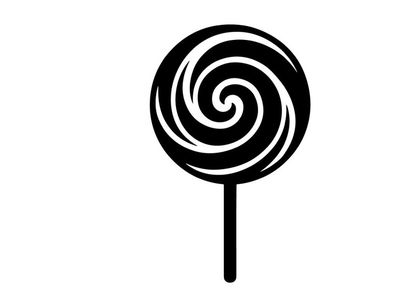 Lollipop en espiral negro y blanco sobre palito, clásico dulce