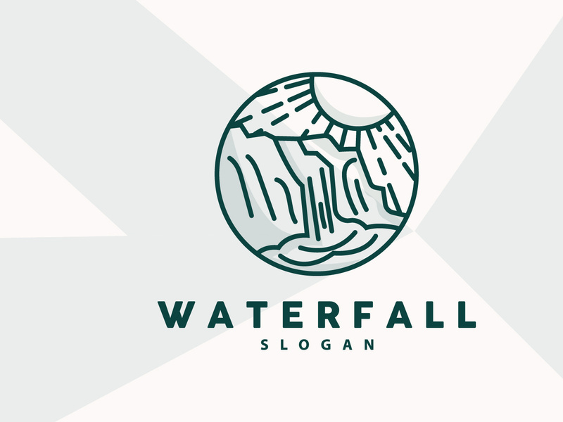 Waterfall Logo, River Mountain Forest Exploring Design Illustration