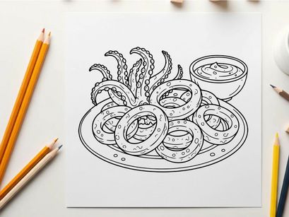 Octopus pasta bowl flat design vector illustration