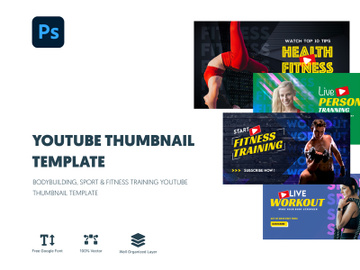 Bodybuilding, Sport & Fitness Training Youtube Thumbnail Template preview picture
