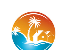 Minimalist icon sunset beach house logo design template