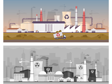 Recycling and power plant flat color vector illustrations set preview picture