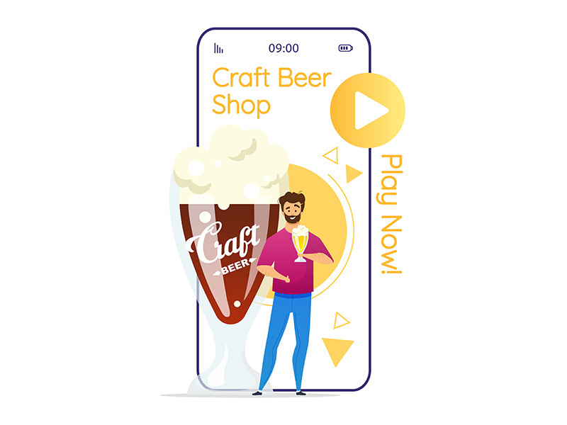Craft beer shop cartoon smartphone vector app screen