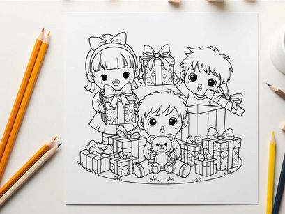Children celebrating Christmas with gifts vector illustration